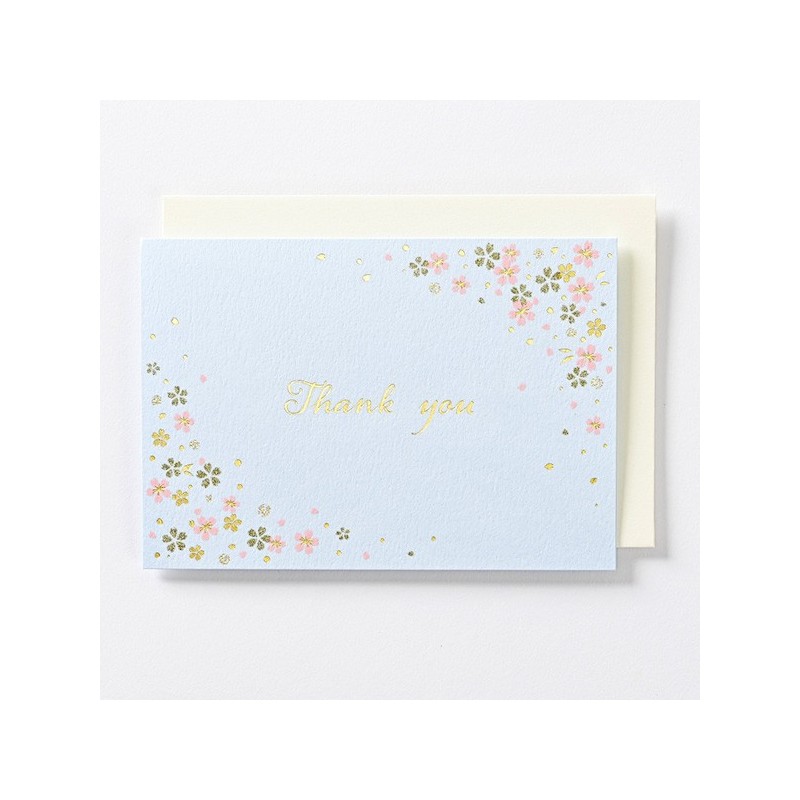 EAGT1318 Blue Thank you Card Cherry Blossoms