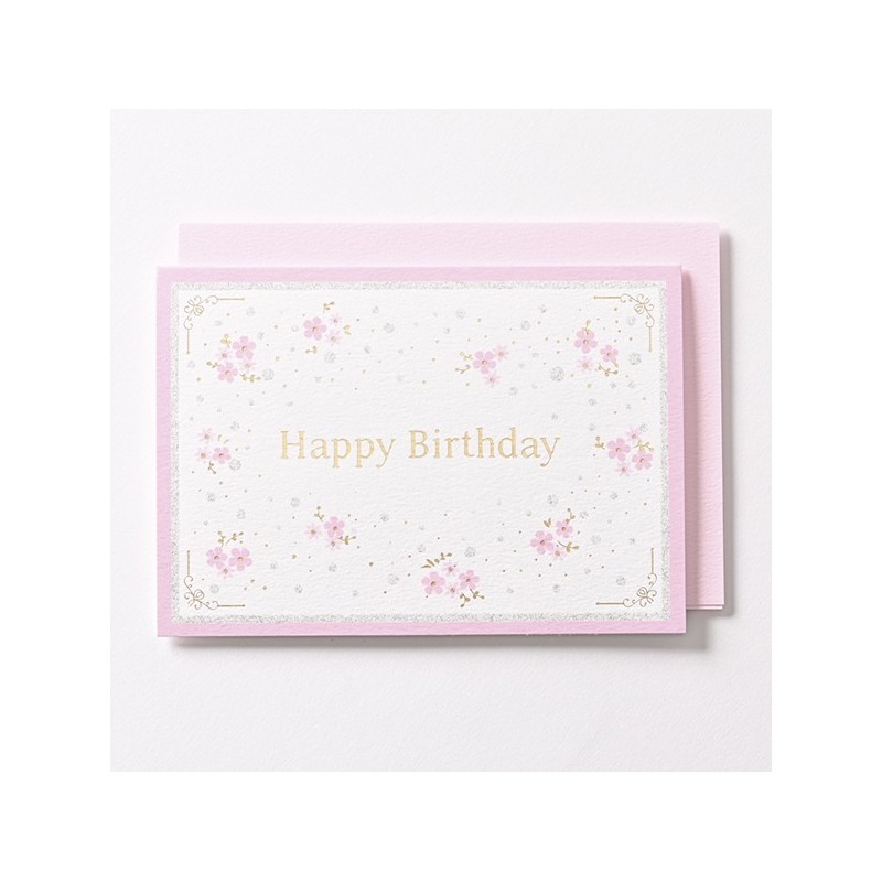 EAGB2105 Pink Silk Birthday Card Blossoms