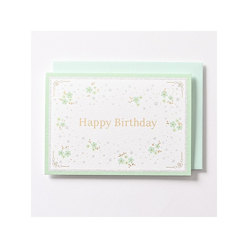 EAGB2106 Green Silk Birthday Card Blossoms